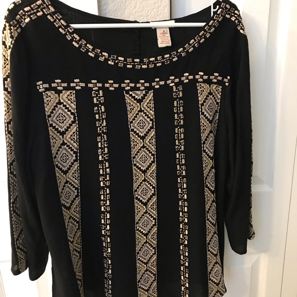 Sundance Medium Black and Gold Embroidered Top